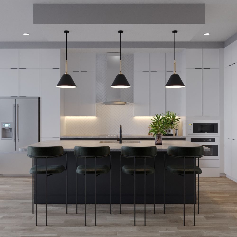 Uptown 550 Midrise spacious kitchen with custom cabinetry and stainless steel appliances