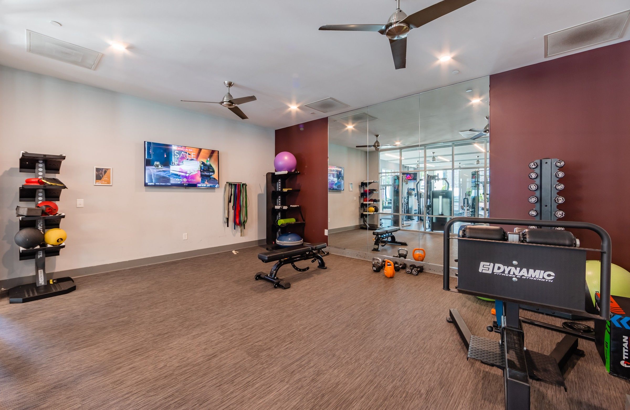 Uptown 550 functional fitness room with medicine balls