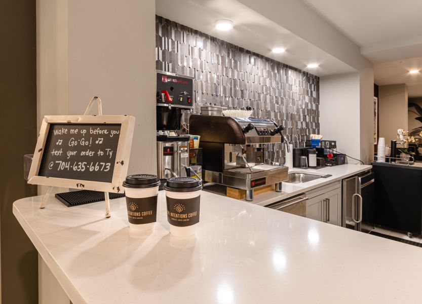 Uptown 550 complimentary coffee bar with espresso machine
