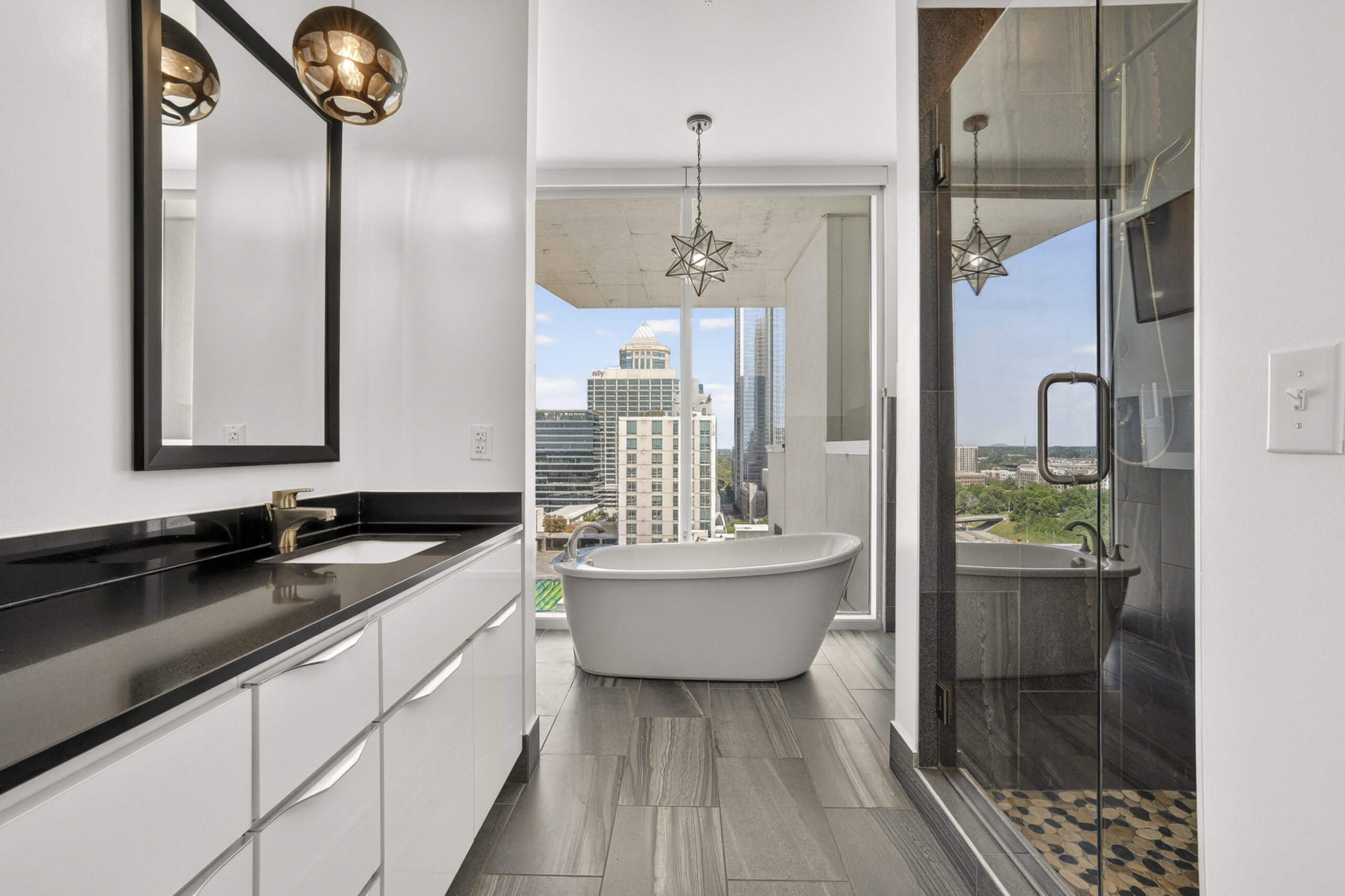 Uptown 550 The Tower penthouse minimalist modern bathroom with panoramic views